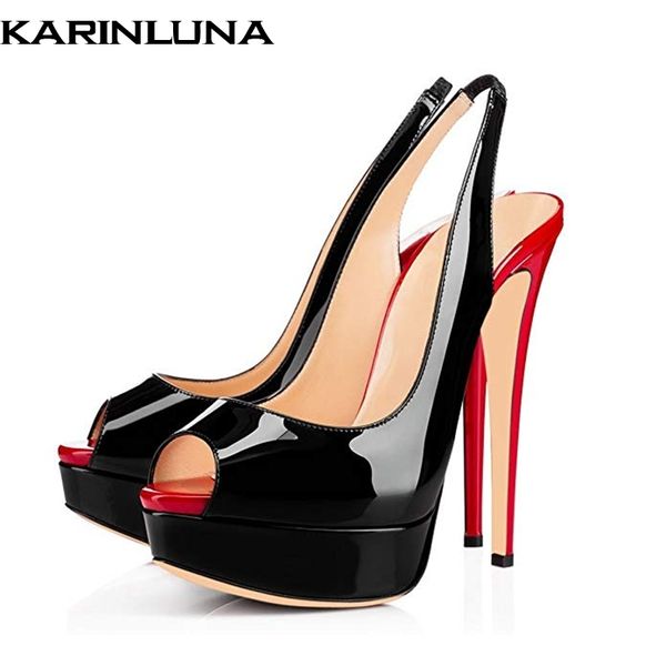 

karinluna 2019 plus size 45 brand design summer mixed colors party shoes woman high heels peep toe platform pumps sandals, Black