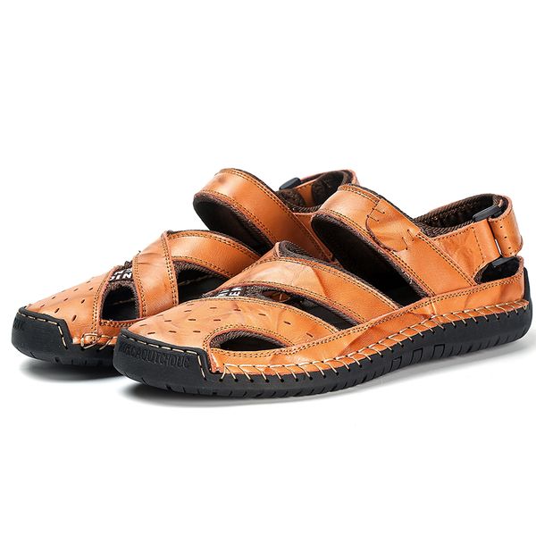 

2019 men sandals genuine leather cowhide men sandals summer quality beach slippers casual sneakers outdoor beach shoes 3#15nd50, Black