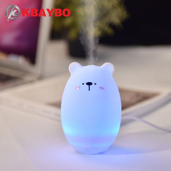 

kbaybo 50ml cartoon bear aromatherapy essential oil humidifier usb mini ultrasonic air purifier with 7 colors led lights