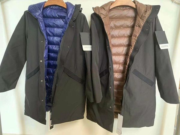 

2020 european hip hop street trench coats mens jackets classic embroidered label sleeves wearable on both sides outerwear, Tan;black