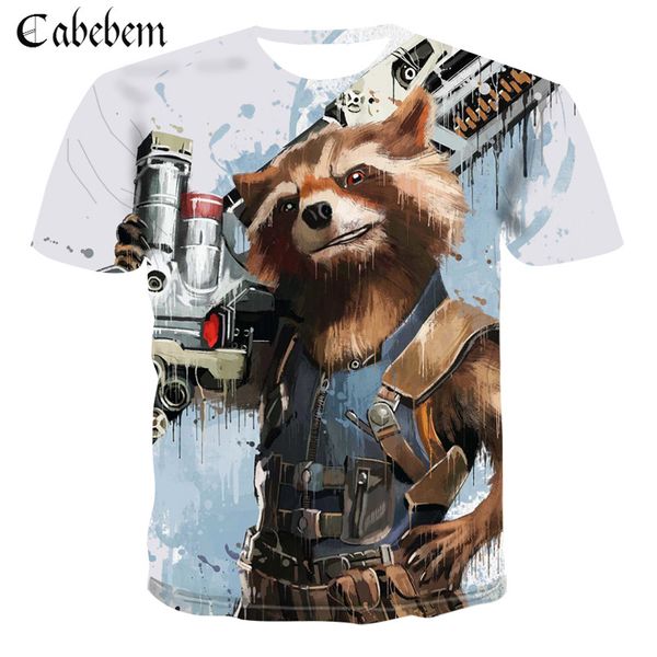 

rocket raccoon science fiction movie the role play tshirt men t-shirt super cool slim t shirt street clothes, White;black