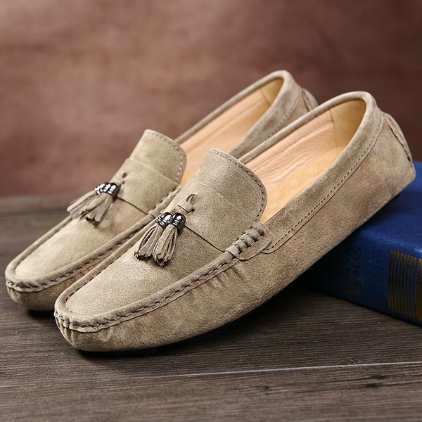 

men casual suede loafers genuine leather driving moccasins slip on men formal loafers shoes male outdoor driving shoes w5, Black