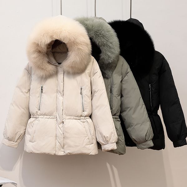 

real fox fur collar 2020 new winter white duck down jacket women down coat hooded parkas female warm hooded coat snow outerwear, Black