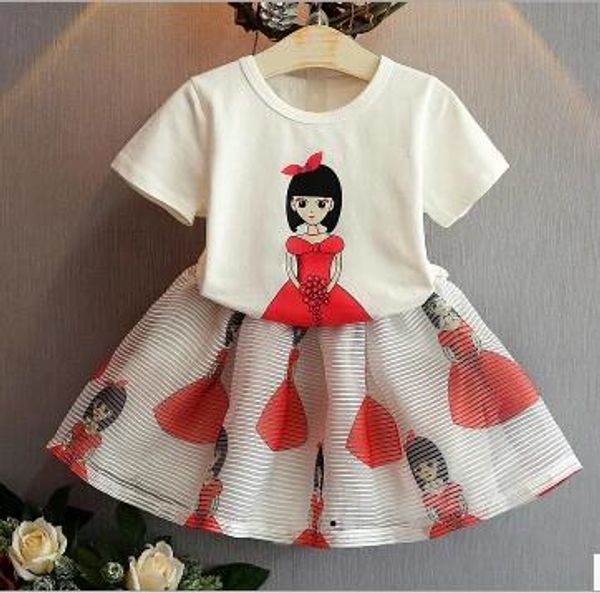 

girls outfits litter girl printed tshirt+skirt 2pcs clothing sets children designer clothes baby tracksuit kids boutique clothing, White