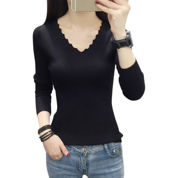 

2019 slim fit fashion casual v-neck sweaters solid winter wear long sleeve sweat shirts, White;black