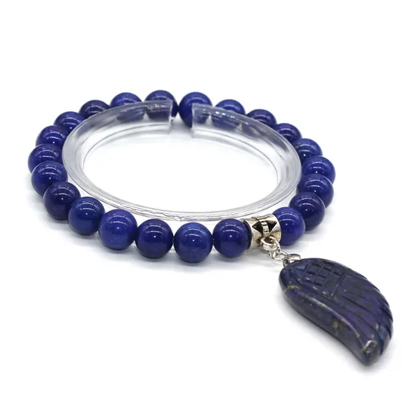 

trendy-beads classic style silver plated angel wing lapis lazuli connect 8 mm round beads stretchy bracelet, Black