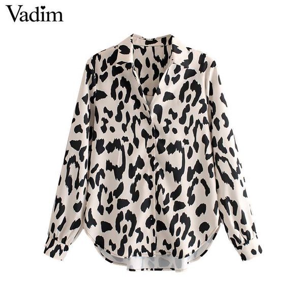 

vadim женщины печати леопарда блузку с длинным рукавом модели животных обратно гофрированные рубашки женщина вскользь офис износ вершины blu, White