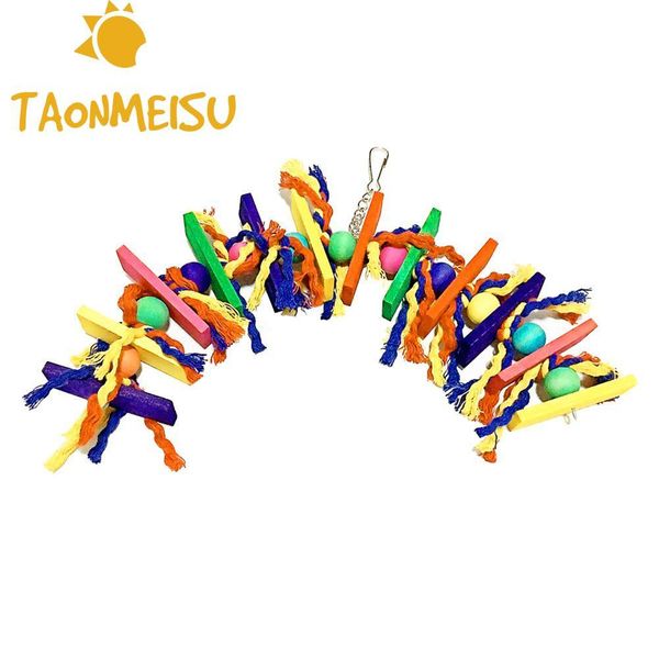 

new arrival parakeet chewing toy parrot bird toys wooden blocks cotton rope hanging string random color bird swing bite toy