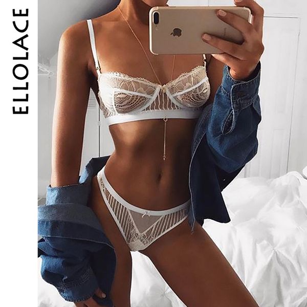 

ellolace sexy кружева белье женщин набор 2019 весна лето бюстгальтер и трусики набор прозрачный белье для женского один кусок моды, Red;black