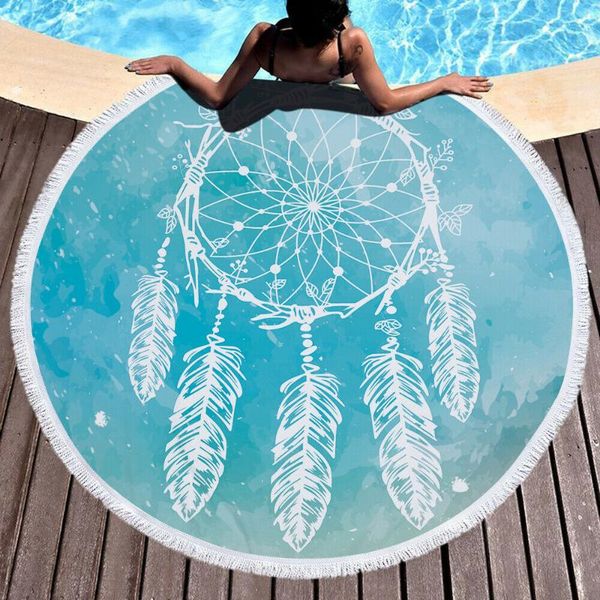 

dreamcatcher hippie feathers print round beach towel microfiber swimming towels throw blanket yoga mat