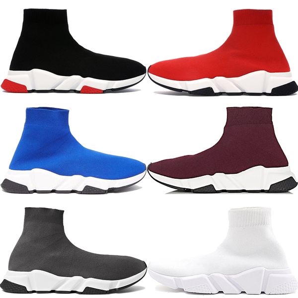 

designer shoes paris speed trainer stretch knit men women mid sock sport shoes triple black white university red game royal mens sneakers