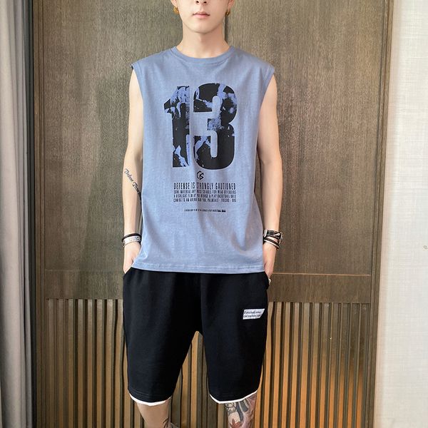 

men's tracksuits 2020 summer fashion mens thin sleeveless breathable two-piece suit casual men active loose tracksuit 10 styles size, Gray