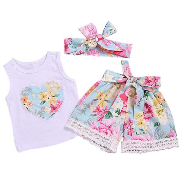 

new girls suit national wind vest shorts floral print foreign trade children's clothing summer female baby, White