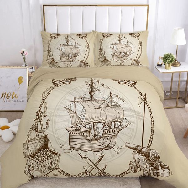 

comforter bedding sets euro double 3d duvet cover set blanket/quilt cover and pillowcase 220*240 king  bed set retro boat