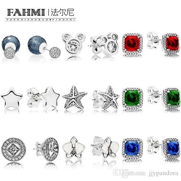 

fahmi 100% 925 sterling silver jewelry green red blue zircon eternal elegant ear studs starfish daisy star elegant ear studs, Golden;silver