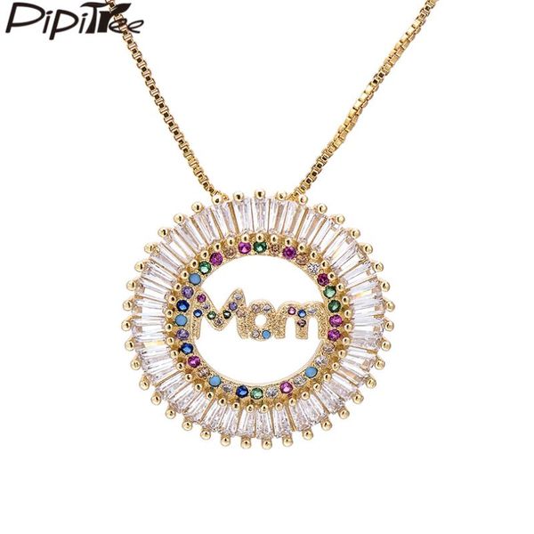 

pipitree luxury letter mom necklace family jewelry mother's day gift box chain cubic zircon round pendant necklaces for women, Silver