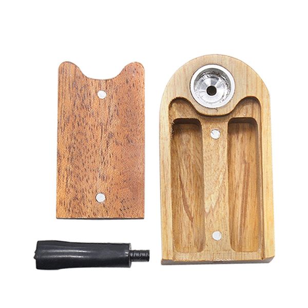 Pipa staccabile in materiale di legno Pipa portatile per fumo fatta a mano Boccaglio innovativo Scatola di immagazzinaggio dal design del tubo della ciotola in metallo