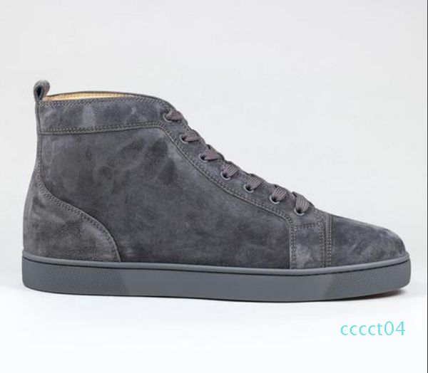 

italy design red bottom veau velours sneaker high lace-up mens sneaker red rubber sole grey suede men flat orlato rantus ct04, Black