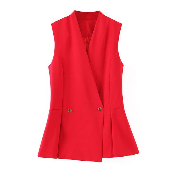 

women criss cross elegant fashion stylish defined waist red double breasted vest jacket blazer 2019 fall season new, Black;white