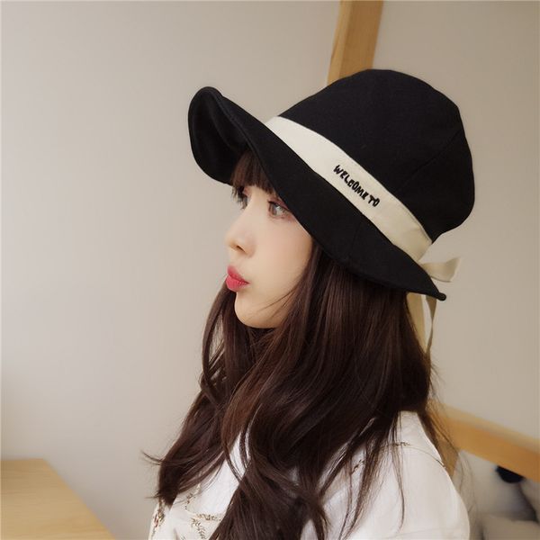 

2019 new women shade pure color hat ladies korean style bowknot big brim fisherman hat leisure bucket hats joker sun, Blue;gray