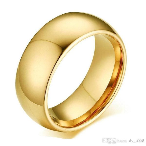 

8 mm 2 colors gold plated high polish band finger ring 316l stainless steel couple wedding engagement rings for men valentine gift, Silver