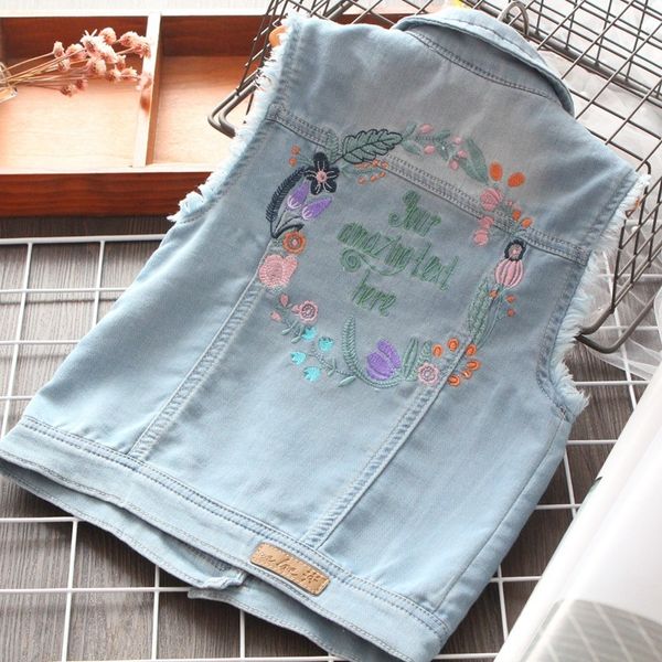 

2019 season flower letter embroidery girl cotton denim baby denim children's embroidered vest children's clothing vest wear, Camo