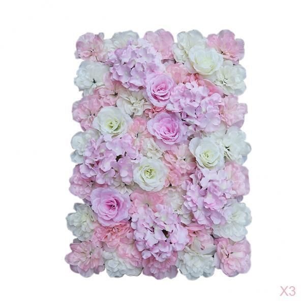 

pack of 3 wedding artificial flower floral wall panels pink white