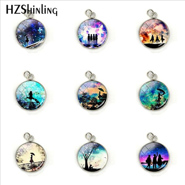 

2019 new fashion beautiful landscape style glass cabochon stainless steel plated pendant charms jewelry hand craft accessories, Bronze;silver