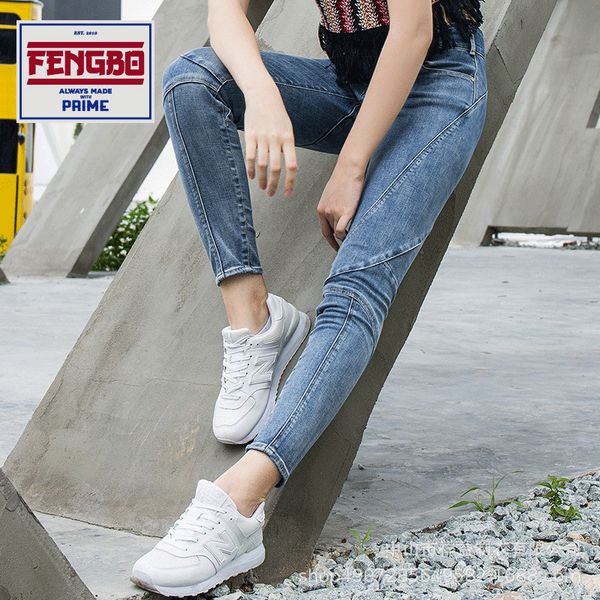

faber jeans women's pants new small feet show thin and trendy, Blue