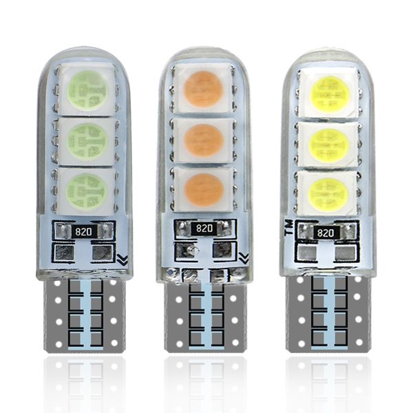 

100pcs auto t10 w5w led car bulbs 194 5630 6chips cob silicone shell car marker interior reading lamp silica gel wedge wholesale