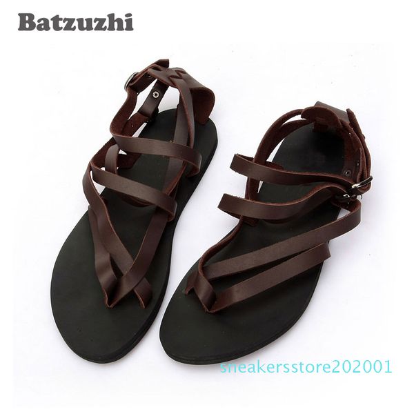 

2020 rome men shoes summer sandal shoes for men beach genuine leather sandals black&brown gladiator sandalias mujer, big size 46 s01