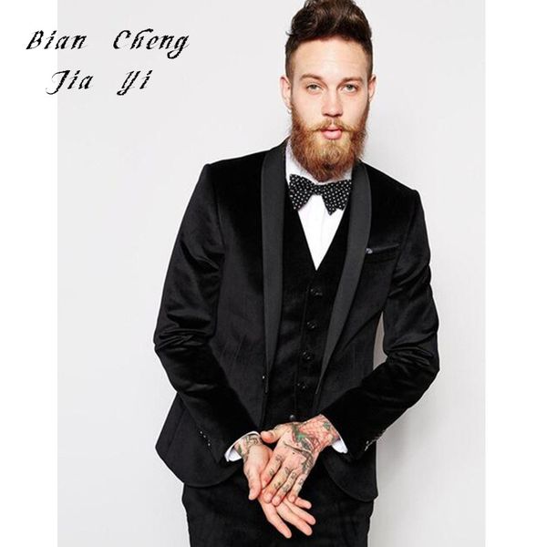 

new bespoke black velvet mens wedding prom groom suits slim fit groomsmen tuxedos blazers customed groom party 3 pieces suits, White;black