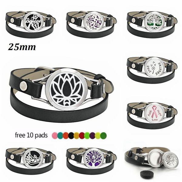 

tree of life essential oil diffuser locket bracelet pu leather twist screw 25mm locket stainless steel for women aroma bracelet, Golden;silver