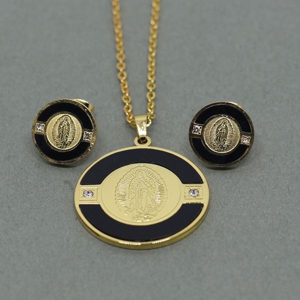 

vintage virgin mary earrings pendant gold plated stainless steel jewelry sets for women, Silver