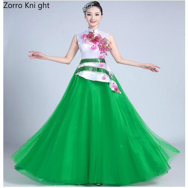 

zorro kni ght modern chorus dress opening dance dress long skirt big swing skirt classical dance costume female costume, Black;red