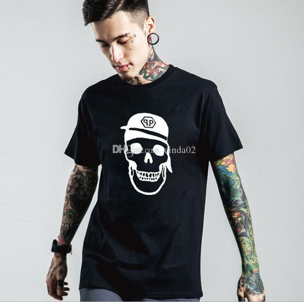 

новое лето tide черный tee череп короткие рукава рубашки половина рукава повседневная футболка размер s-3xl, White;black