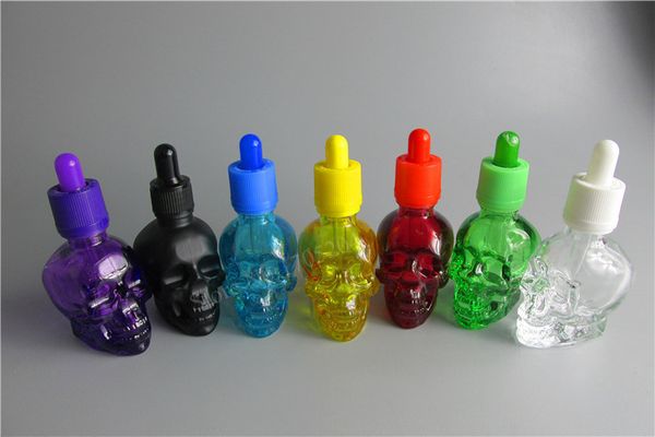 

2x30ml skull shape glass dropper bottle e-juice head glass eliquid dropper bottle jars vials with pipette