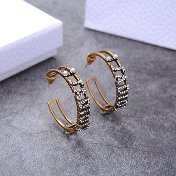 

d family di family letter pearl female temperament brass diamond earrings earring back, White