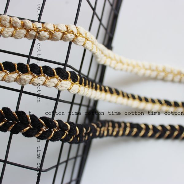 

yarn 6yards/lot golden braid rope1.5cm wide cotton mixed braided rope twisted cords 15mm width craft decor ropes, Black;white