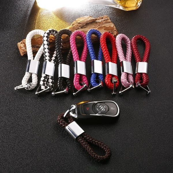 

fashion cool creative horseshoe buckle woven leather rope car keychains for men women home keychain car key ring pendant gifts, Silver