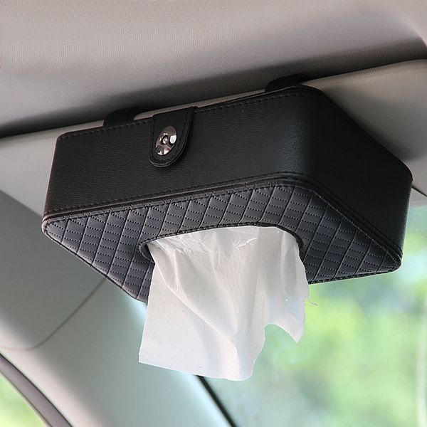 

auto clip holder paper napkin car tissue box for sun visor pu leather hanging tissue box holder sunshade case car accessories