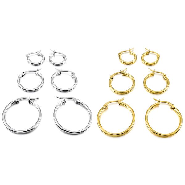 

1 pairs 15mm 20mm 25mm jewelry simple hoop woman huggies stainless steel earrings ear clip sale round temperament, Golden;silver