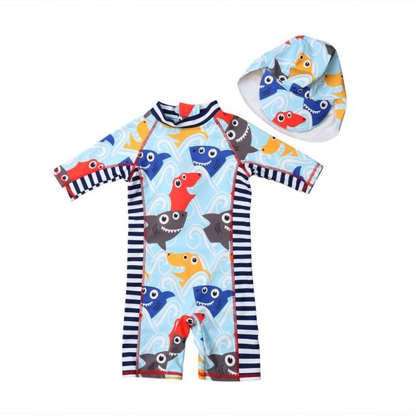 

hirigin cute cartoon baby kids swimwear 2020 new boys girls one piece swimsuit + swimming hat 2 piece summer beachwear surfing