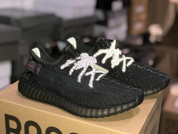 

350s static reflective clay sesame true form hyperspace men women running shoes kanye west 350gid glow in dark sports sneakers, Black