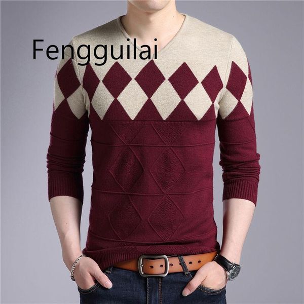

cashmere wool sweater men 2020 autumn winter slim fit pullovers men argyle pattern v-neck pull homme christmas sweaters, White;black