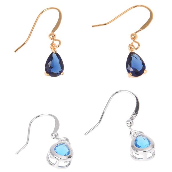 

2 pair earrings dangle hook blue/royal blue teardrop rhinestone, Silver