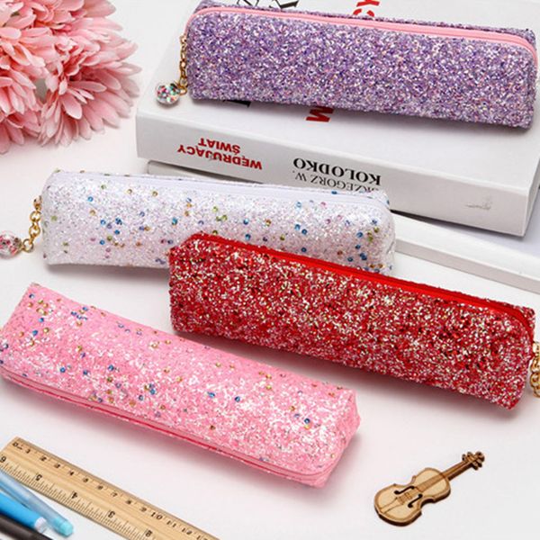

пенал sparkly блеск блестки студенты стационарный zipper pen чехол box