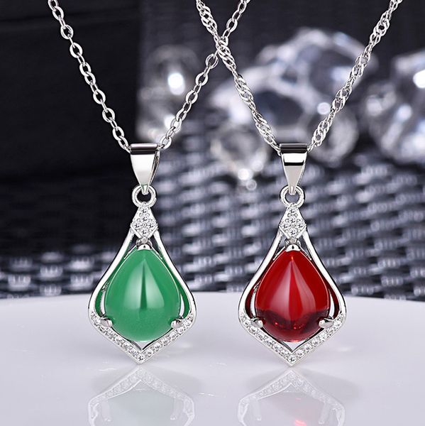 

1pc natural agate jade carved lucky water drop pendant chinese necklace jewellery fashion amulet gifts man women rope new, Silver