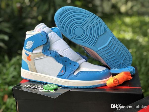 

off air authentic 1 high unc basketball shoes men women chicago white university blue dark powder blue cone aq0818-148 sneakers sports 5-13