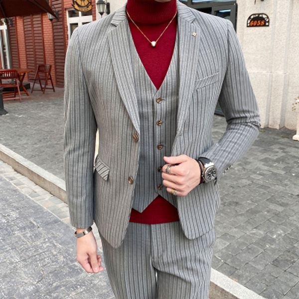 

plus size trendy british suit suit groom wedding dress groomsman three-piece korean nightclub professional dress handsome, White;black